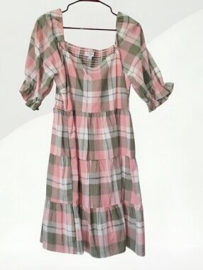 ❌️Markdown! Polagram Plaid Puff Sleeve Cottagecore Tiered Dress
